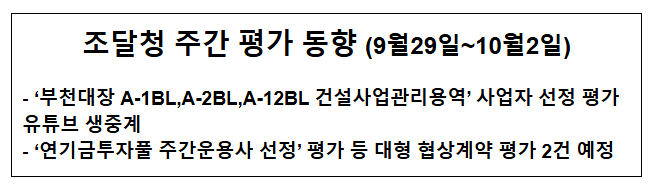  조달청 주간 평가 동향 (9월29일~10월2일)