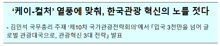  '케이-컬처' 열풍에 맞춰, 한국관광 혁신의 노를 젓다
