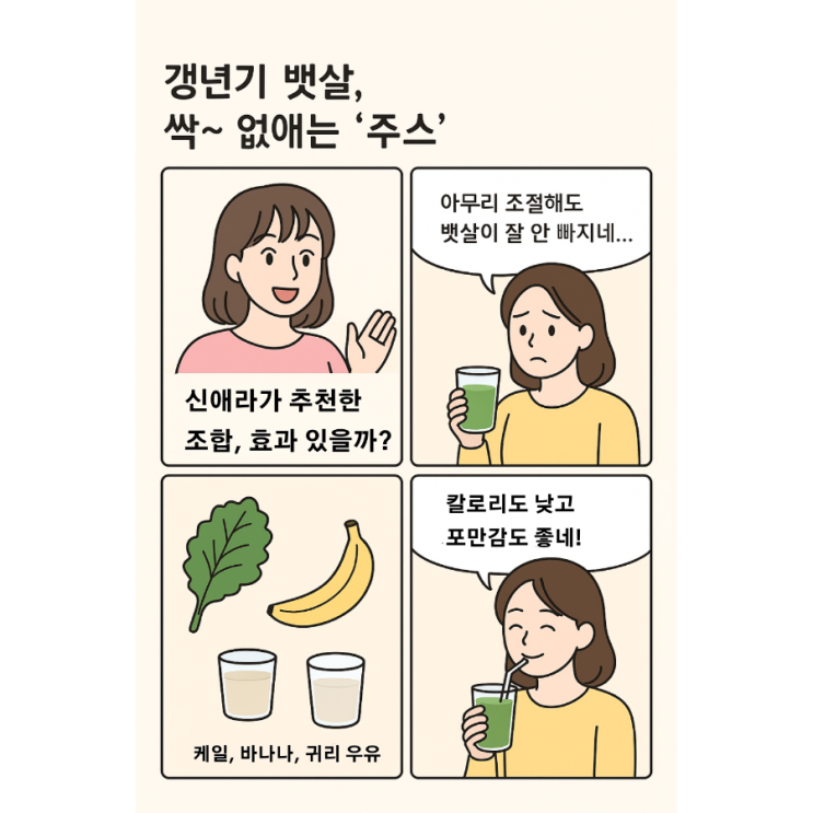   갱년기 뱃살 관리, 신애라가 추천한 ‘주스 레시피’ 