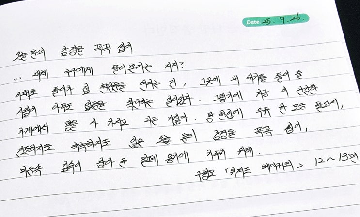  오늘의 필사, 오늘분의 감정을 꼭꼭 씹어/힐링필사/하루기록남기기