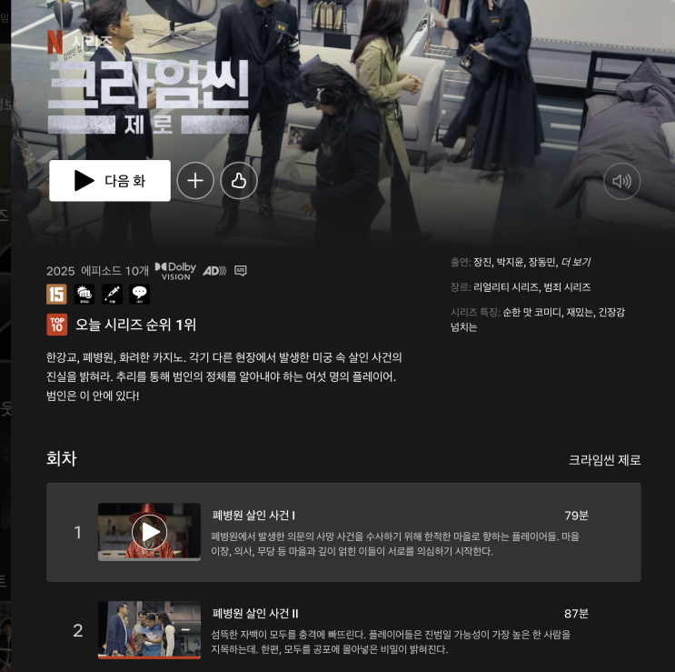  [크라임씬 제로] 1화 2화 폐병원 살인 사건 편 감상 리뷰 (내용 스포 없음)