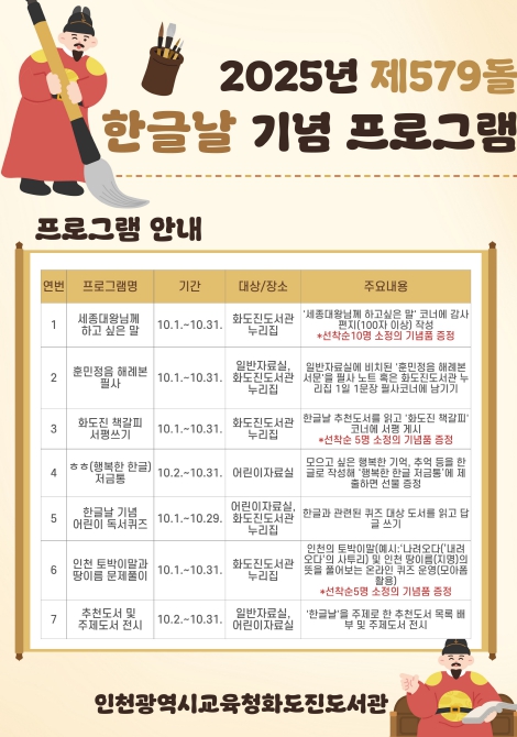  인천광역시교육청화도진도서관, ‘579돌 한글날 기념 행사’ 운영