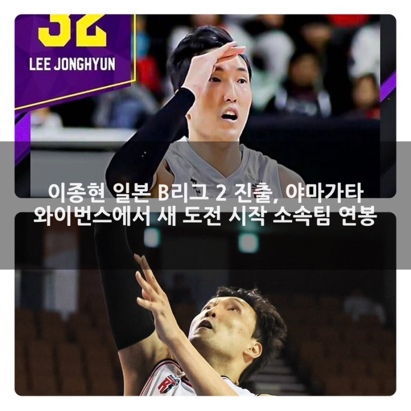 이종현 일본 B리그 2 진출, 야마가타 와이번스에서 새 도전 시작 소속팀 연봉