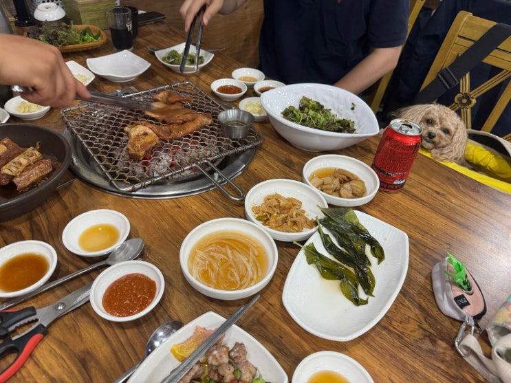  거제 장평동 맛집: 장평 숯불갈비! 숯불 향 가득한 명품 돼지갈비와 해물라면 - 애견동반가능
