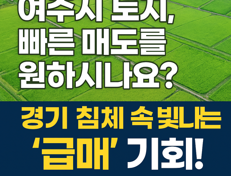  "여주시 토지, 빠른 매도를 원하시나요? 경기 침체 속 빛나는 '급매' 기회! | 이천IT부동산 전문 상담"