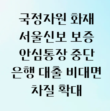 <b>국정자원 화재</b> 서울신보 보증 안심통장 중단 은행 대출 비대면... 
