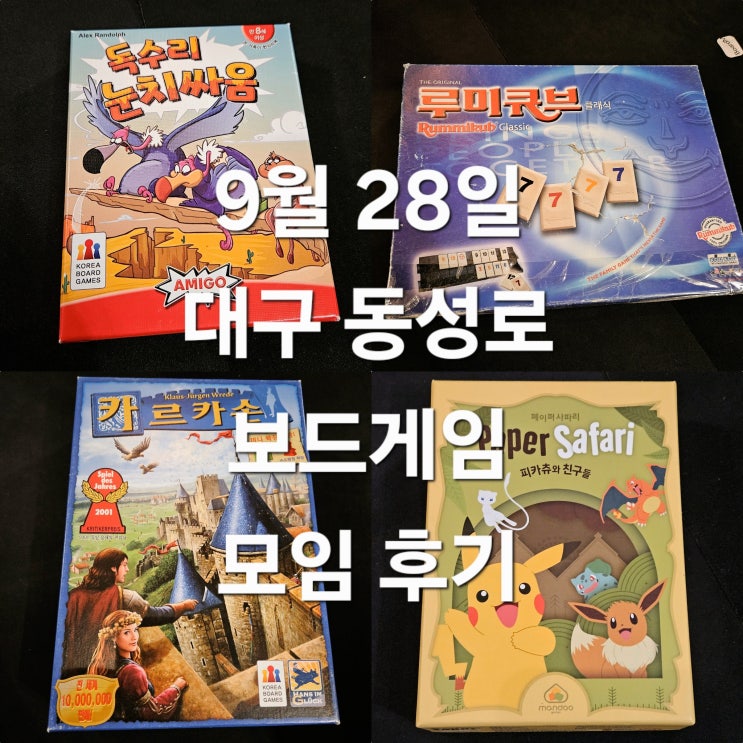  독수리눈치싸움 루미큐브 카르카손 페이퍼사파리피카츄와친구들 보드게임 모임 후기