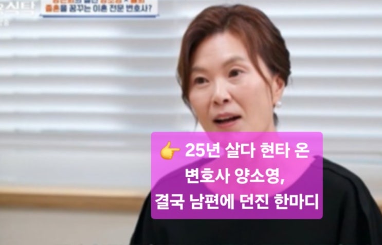   25년 살다 현타 온 변호사 양소영, 결국 남편에 던진 한마디