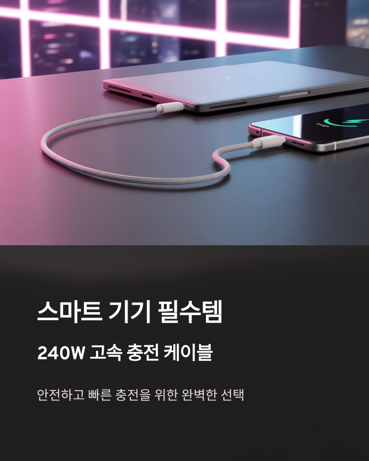  C타입 고속 충전 케이블, 얼루어웨이브 240W 초고속 충전으로 스마트 라이프 완성