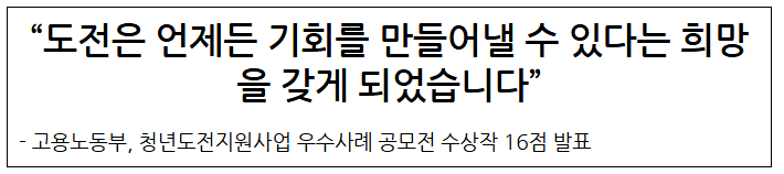  청년도전지원사업 우수사례 선정 발표