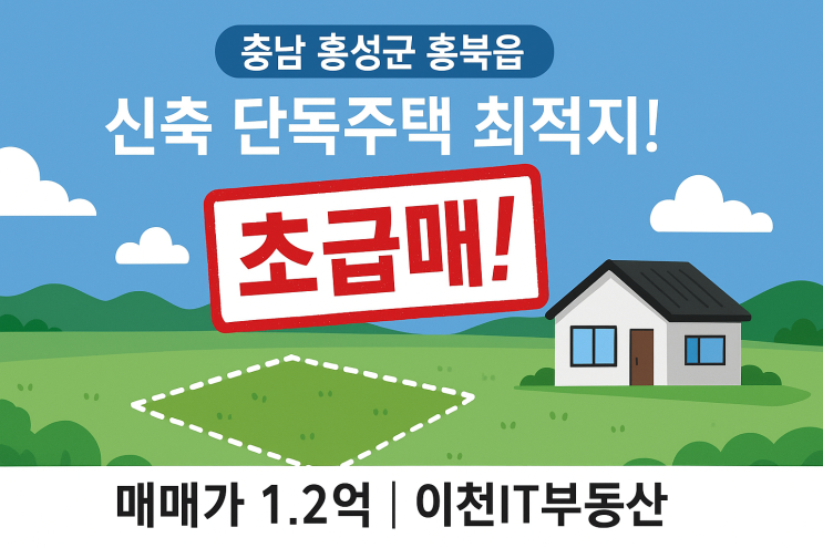  충청남도 홍성군 홍북읍 신축 단독주택 최적지! 1.2억 초급매 토지