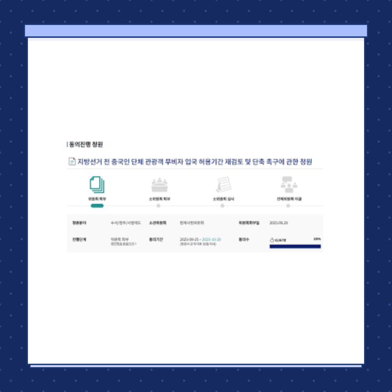 중국인 무비자 입국 반대 청원 국민 링크 사이트