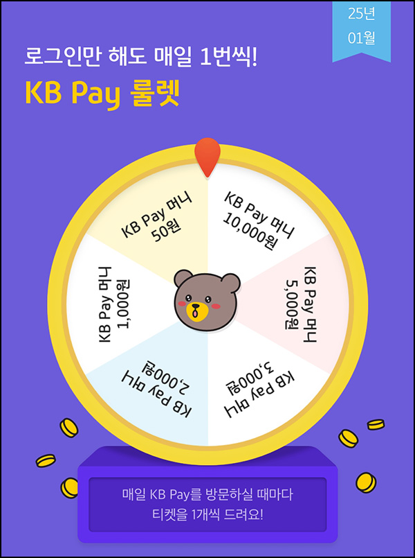 KB페이 룰렛이벤트(랜덤 50~1만p)즉당~01.31 KB페이 룰렛이벤트(랜덤 50~1만p)즉당~01.31