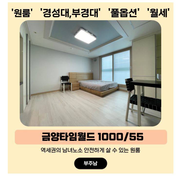  부경대 원룸 월세, 역세권의 넓은  금양타임월드 오피스텔