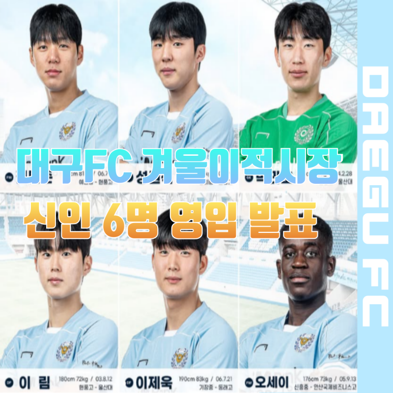 대구FC 김민준, 이림, 박만호 등 신인선수 6명 1차 영입