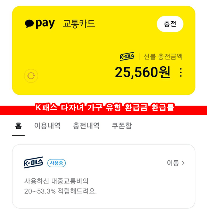  K패스 다자녀 가구 환급금 환급률 50% 신청방법 카드사 지자체