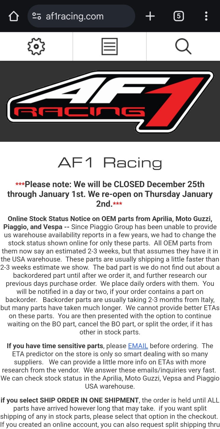  AF1Racing.com(아프릴리아 파츠 직구) 이용해봄
