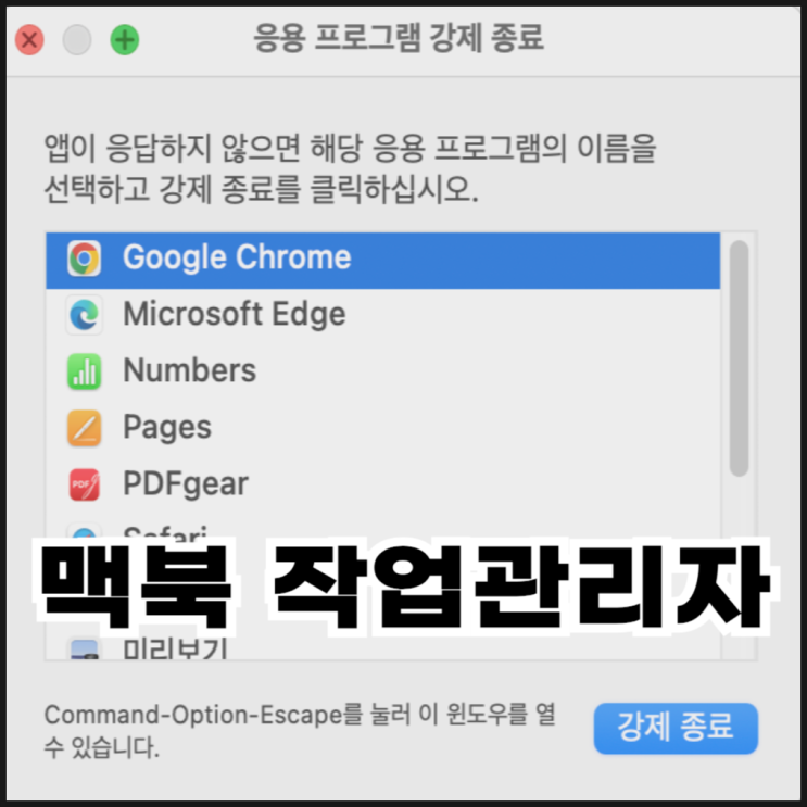  맥북 작업관리자 실행 및 강제종료 방법