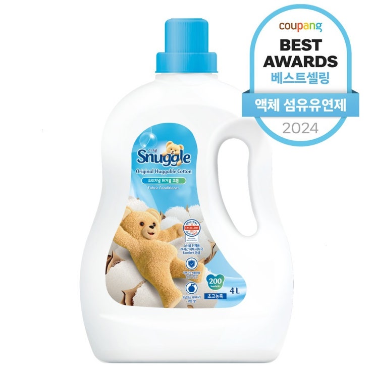  스너글 초고농축 섬유유연제 오리지널 허거블 코튼 본품, 4L, 1개