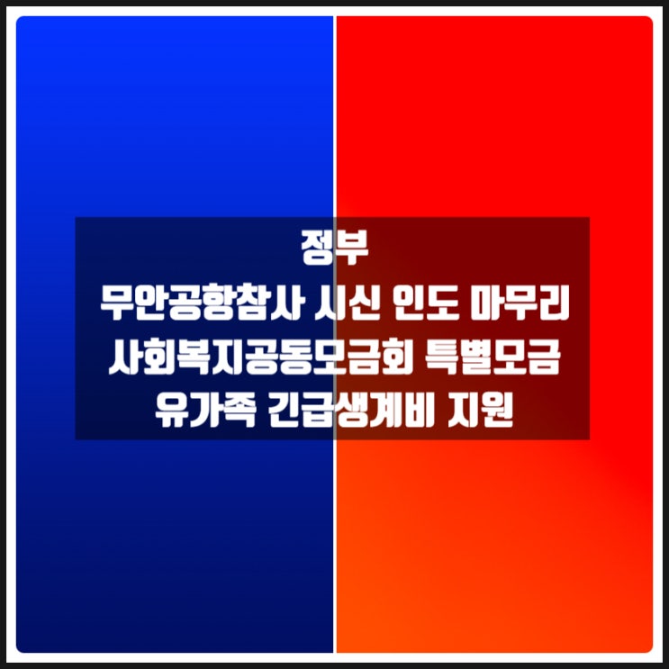 정부 제주항공 무안공항 참사 시신 인도 마무리 유가족 긴급생계비지원 사회복지공동모금회 특별모금 정부 제주항공 무안공항 참사 시신 인도 마무리 유가족 긴급생계비지원 사회복지공동모금회 특별모금