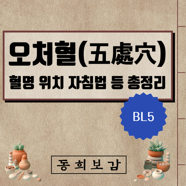  오처혈(五處穴), BL5, 혈명 위치 자침법 등 총정리