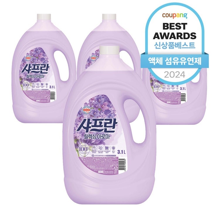  샤프란 플러스 섬유유연제 릴렉싱 아로마 본품, 3.1L, 4개