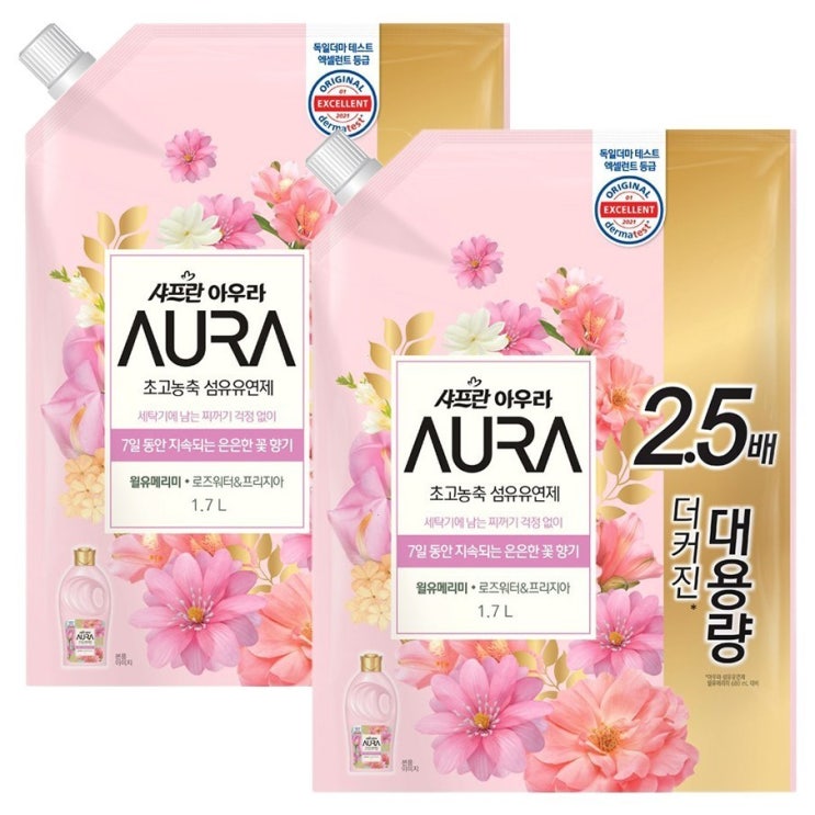  AURA 초고농축 섬유유연제 윌유메리미 리필, 1.7L, 2개