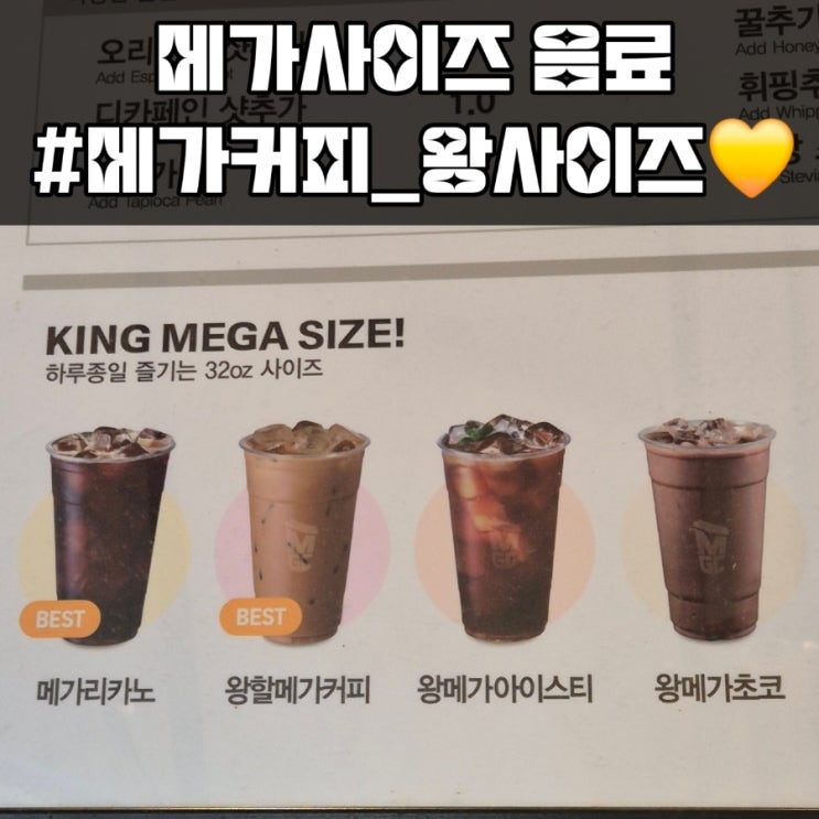  메가커피) 크니까 더 맛있다! 메가커피 왕사이즈/ 메가사이즈 가격·카페인·성분·칼로리 추천