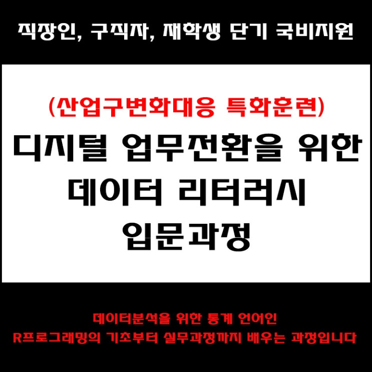  디지털 업무전환을 위한 데이터 리터러시 직장인 구직자 및 재학생 단기 국비지원 교육 - 컴퓨터 학원