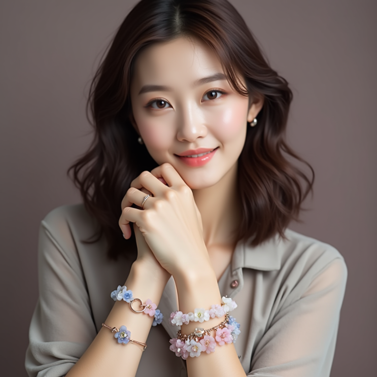  손목 위에 아름답게 수놓여진 악세사리! 꽃 비즈 스트랩 여자 팔찌는 언제나 맑음!