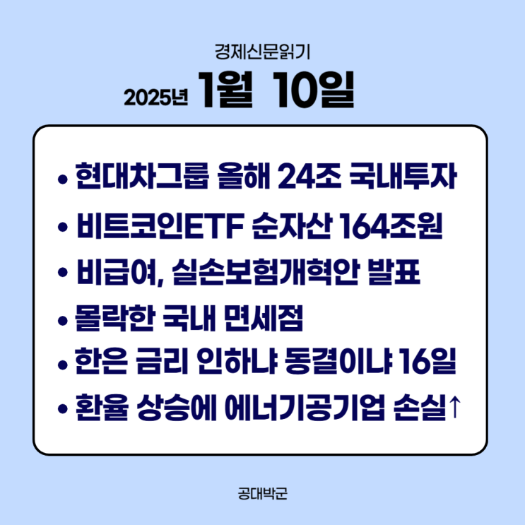 현대차<b>그룹 국내</b> 24조 <b>투자</b>, 비트코인 ETF 자금 블랙홀, 비급여... 