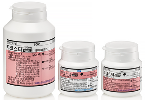  위보호제 레바미피드 효능 (# 무코스타정, 무코스타서방정 150mg, 위궤양 약)