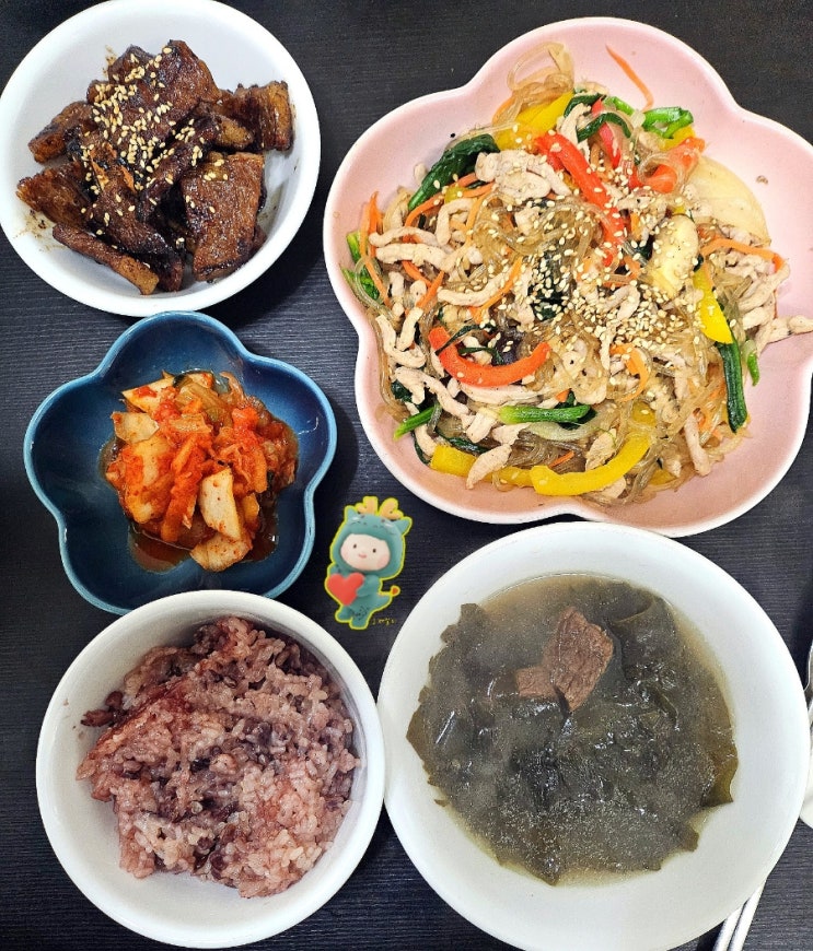 신랑 생일상으로 준비한 잡채, LA갈비, 소고기 미역국 🍽️