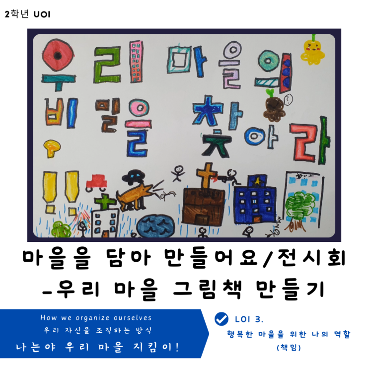  [2학년 UOI : How we organize ourselves] 마을을 담아 만들어요(2학년 마을)- 전시회/그림책 만들기(총괄평가)