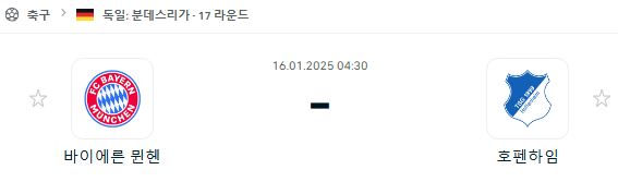 01월 16일 분데스리가 바이에른<b>뮌헨 호펜하임</b>
