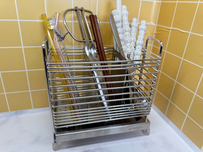 스텐수저통 퓨어셀 올스텐 3구 물빠짐 수저통 위생적이고 깔끔
