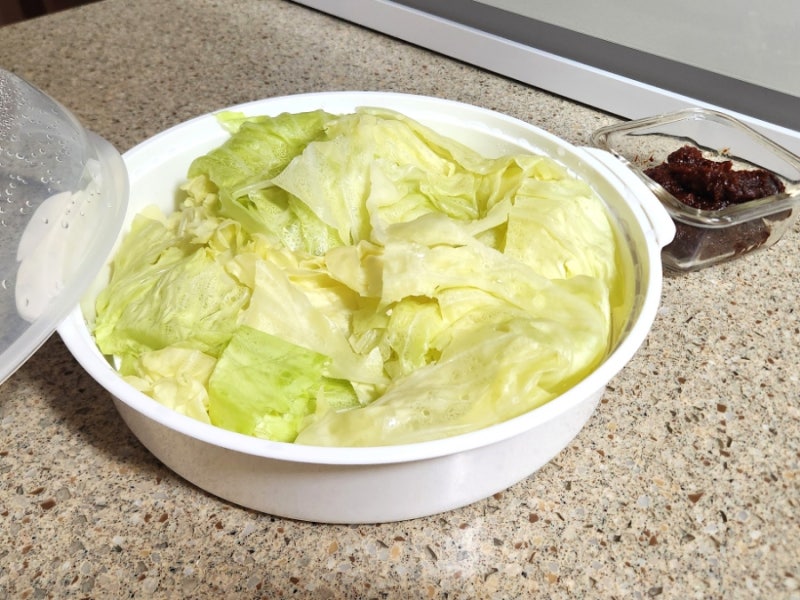 다이소 찜기 전자레인지 양배추찜 시간, 쌈장 만들기