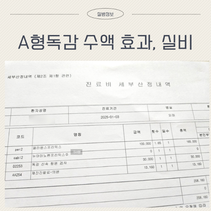  A형독감 수액 가격 검사 실비 전염 기간