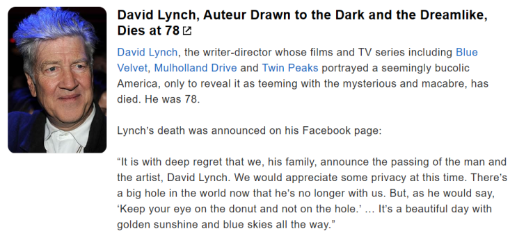 <b>데이비드 린치</b> 감독 (David Lynch) <b>별세</b>