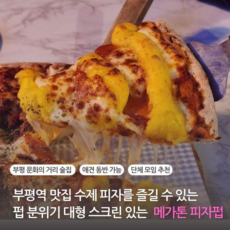  부평역 맛집 수제 피자 펍 단체 모임 애견 동반 가능 부평 문화의 거리 술집 메가톤 피자펍 (대형 스크린)