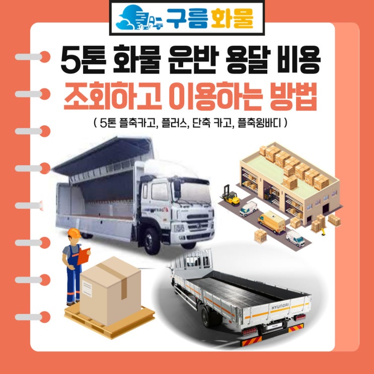 5톤 화물 운반 용달 비용 조회하고 이용하는 방법. 5톤  플축카고  플러스 단축 카고 플축윙(5톤화물운반비용)