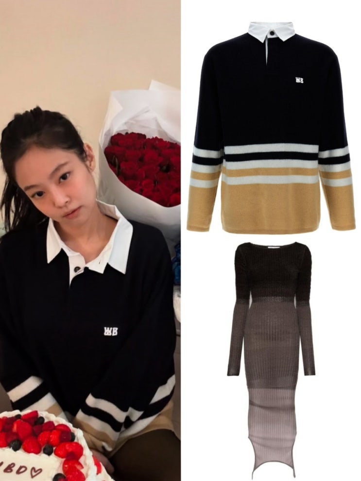  제니 인스타그램 생일 피드 패션 웨일즈보너 폴로 티셔츠 ,디아티코 니트원피스정보