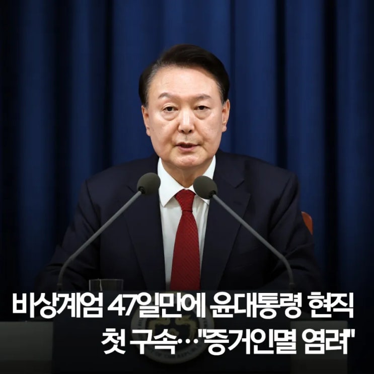 첫 구속, 윤석열 대통령 '내란 우두머리' 혐의로 구속<b>영장 발부</b>