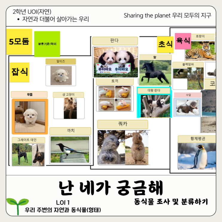  [2학년 UOI : Sharing the planet] 난 네가 궁금해(2학년 자연)- 동식물 조사 및 분류하기(구글 슬라이드)