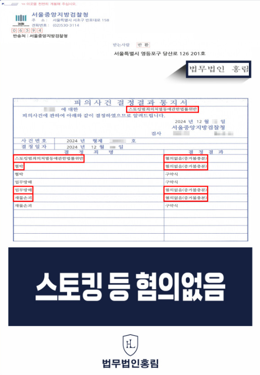  여의도 스토킹 변호사 조력으로 전여친 집, 직장 찾아간 스토킹 무혐의 선처!