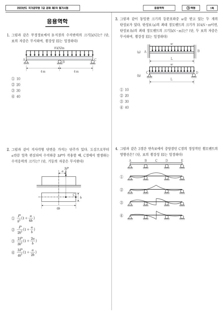  [7급 응용역학] 2023년 국가직 7급 응용역학 문제 및 해설