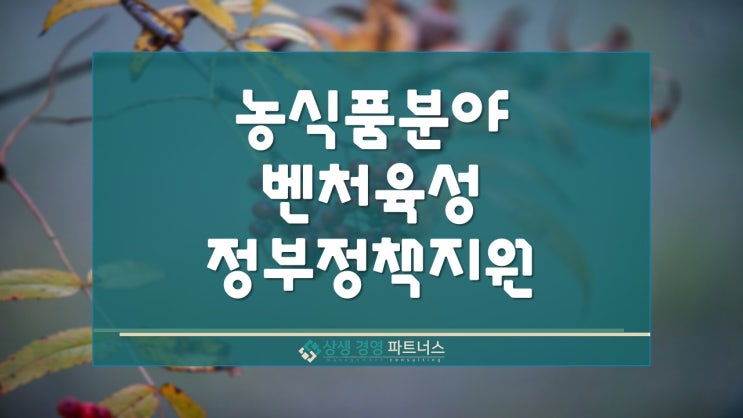  농식품분야 벤처육성 정부 정책지원 모집