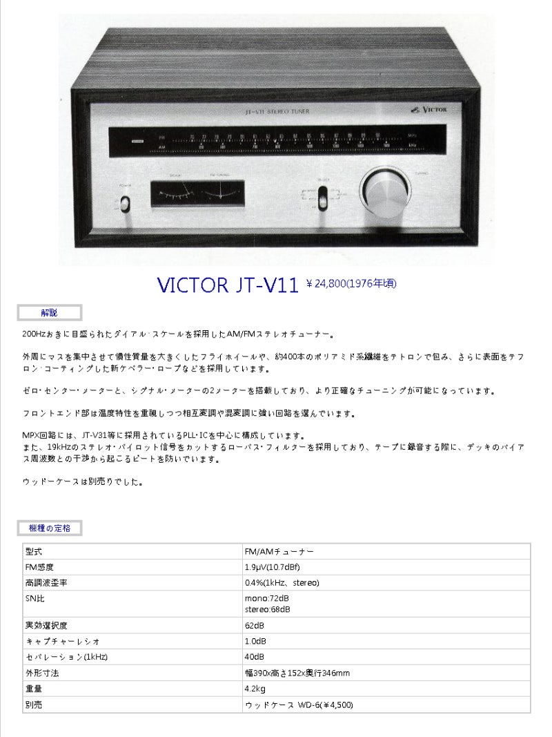 ★ビクター JT-V71 AM/FM Stereo チューナー (1976) ☆ビクター JT-V71 AM/FM Stereo チューナー (1976)