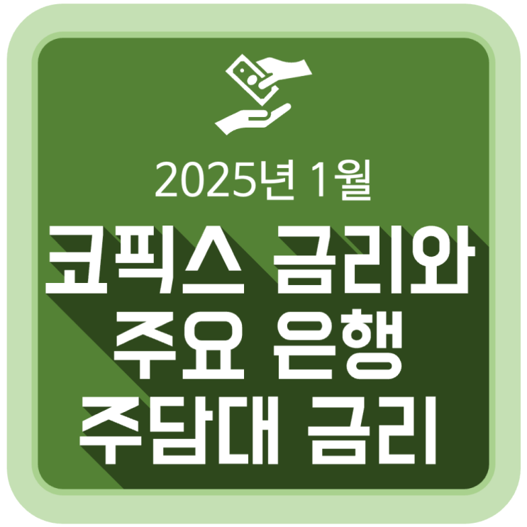 1월 코픽스(COFIX) 금리와 주요 은행 주택담보대출 금리 동향 (2025.1.22) 1월 코픽스(COFIX) 금리와 주요 은행 주택담보대출 금리 동향 (2025.1.22)