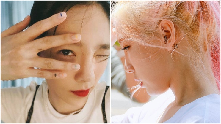  태연 타투 부위 ZIP(귀 뒤, 어깨, 손가락, 목 뒤, 팔꿈치)